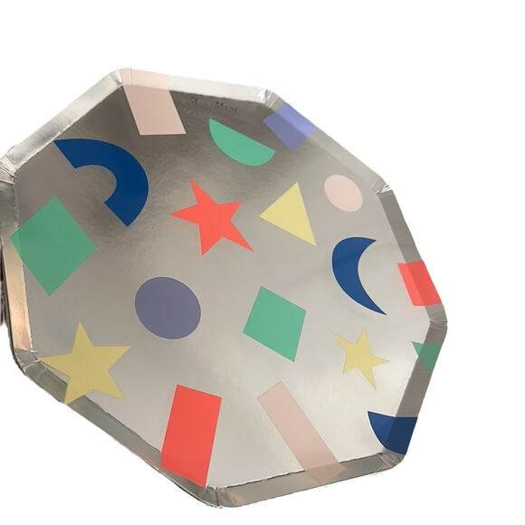 Meri Meri Silver Foil Geometric Dinner Plates (8)  Cups (8) Party Supplies NEW - Picture 4 of 5